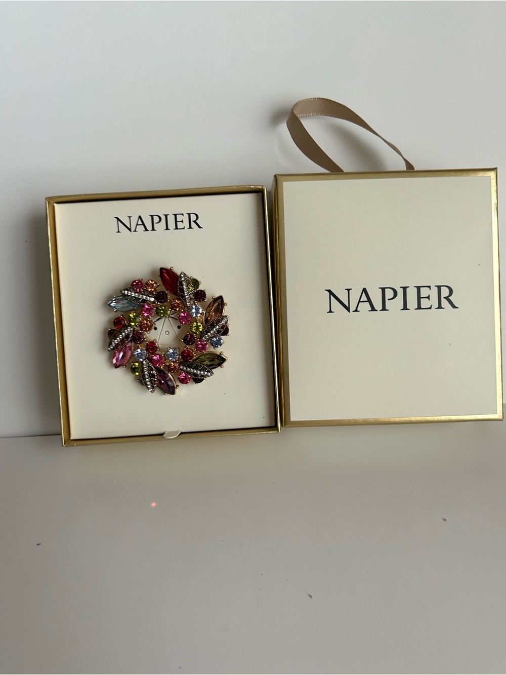 Napier Multicolor Crystal Wreath Brooch - Pink, Red, Green, Purple, Yellow (5)